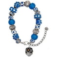 thumbnail image 1 of Delight Jewelry Silvertone Diagonal Banded Barrel with Yellow Crystals Spinner Blue Paw Print Bead Bracelet, 7"+2", 1 of 4