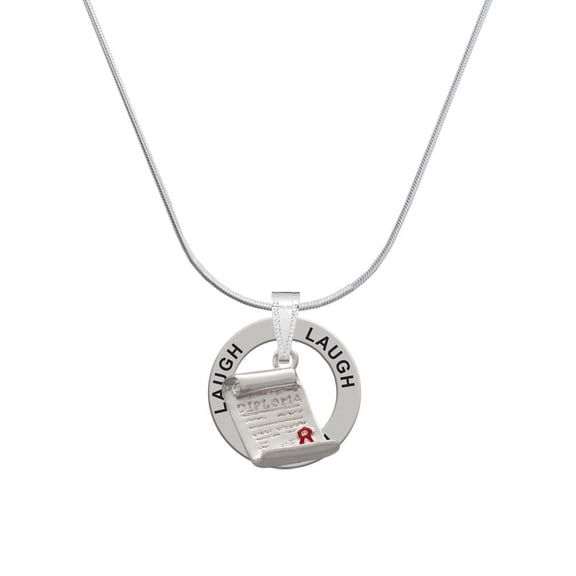 Delight Jewelry Silvertone Diploma Laugh Ring Charm Necklace, 18"