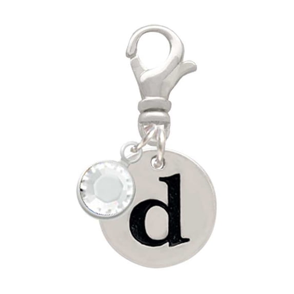 Delight Jewelry Silvertone Disc 1/2'' Initial - d - - Silvertone Clip on Charm with Clear Crystal Drop