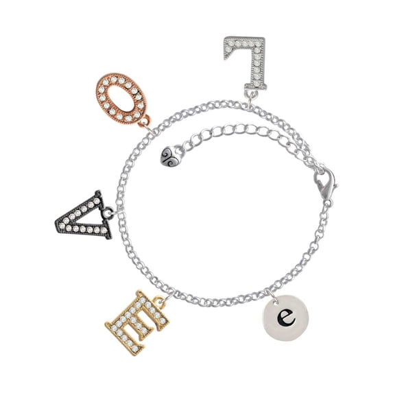 Delight Jewelry Silvertone Disc 1/2'' Initial - e - Multi-Colored Crystal Love Charm Bracelet