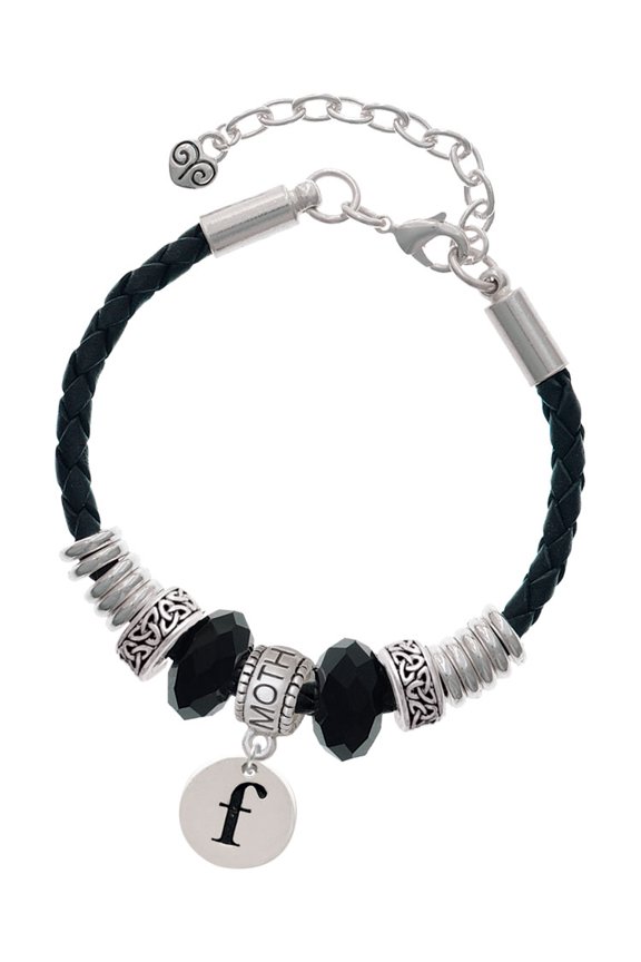 Silvertone Disc 1/2'' Initial - f - Mother Celtic Knot Leather Bead Bracelet, 7"+2" Extender