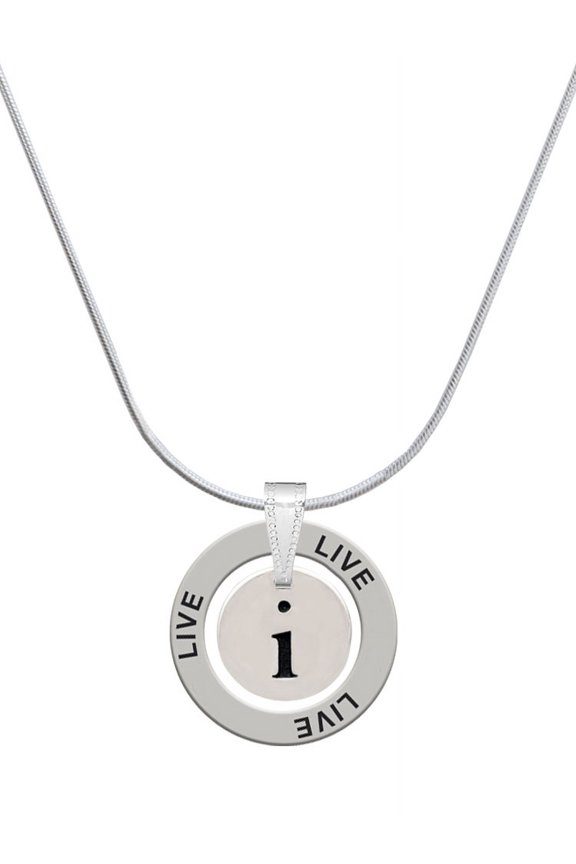 Silvertone Disc 1/2'' Initial - i - Live Ring Charm Necklace, 18"