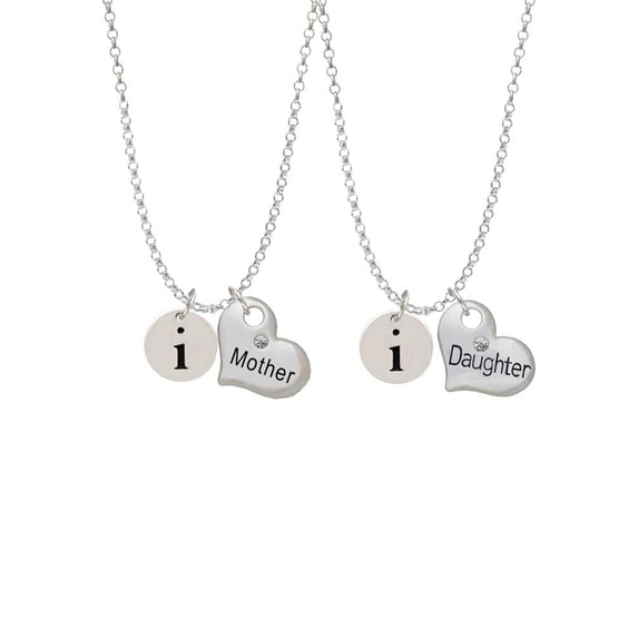 Delight Jewelry Silvertone Disc 1/2'' Initial - i - Mother & Daughter Heart Necklaces (Set of 2), 19"+2"