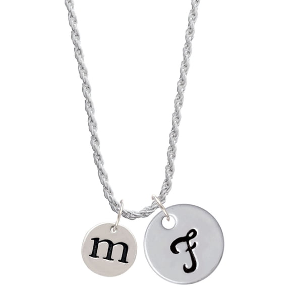 Delight Jewelry Silvertone Disc 1/2'' Initial - m - Silvertone Script Initial Disc - F - Charm Necklace, 20"+3"