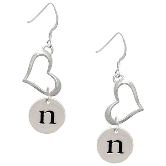 Delight Jewelry Silvertone Disc 1/2'' Initial - n - Open Heart French Earrings