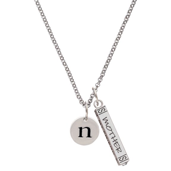 Delight Jewelry Silvertone Disc 1/2'' Initial - n - Silvertone Mother Daughter Bar Charm Necklace, 23"