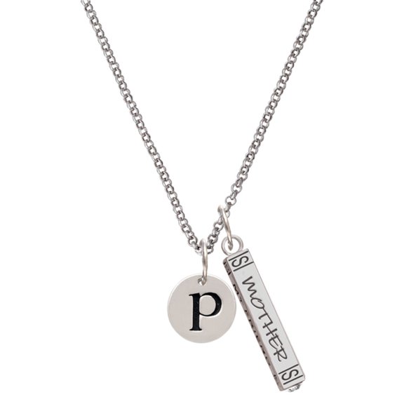 Delight Jewelry Silvertone Disc 1/2'' Initial - p - Silvertone Mother Daughter Bar Charm Necklace, 23"
