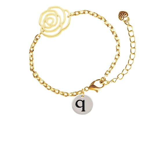 Delight Jewelry Silvertone Disc 1/2'' Initial - q - Gold-tone Flower Link Chain Bracelet, 6.75"+2" Extender