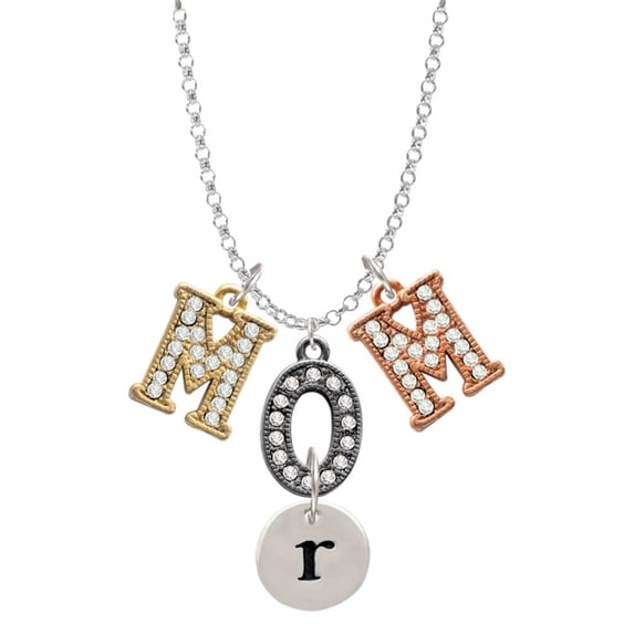 Delight Jewelry Silvertone Disc 1/2'' Initial - r - Multi-Colored Crystal Mom Charm Necklace