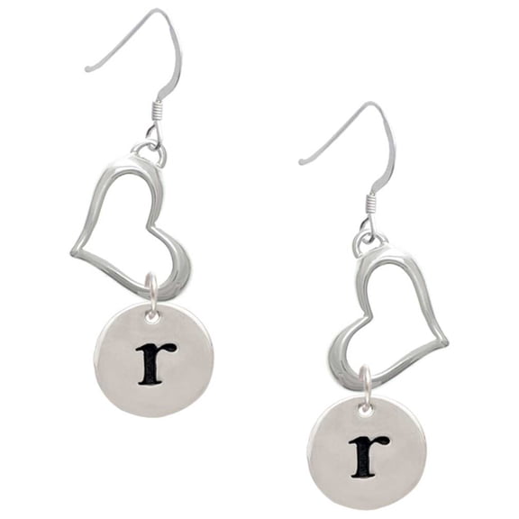 Delight Jewelry Silvertone Disc 1/2'' Initial - r - Open Heart French Earrings