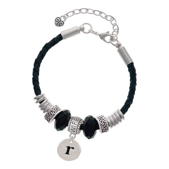 Delight Jewelry Silvertone Disc 1/2'' Initial - r - Wife Celtic Knot Leather Bead Bracelet, 7"+2" Extender