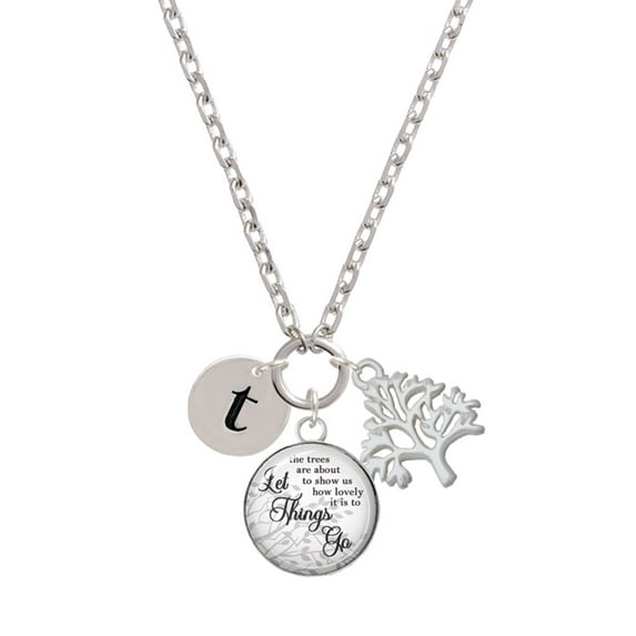 Delight Jewelry Silvertone Disc 1/2'' Initial - t - Let Things Go Fall Zoey Charm Necklace, 28"