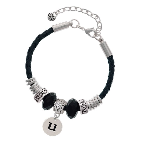 Delight Jewelry Silvertone Disc 1/2'' Initial - u - Best Friend Celtic Knot Leather Bead Bracelet, 7"+2" Extender