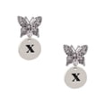 thumbnail image 1 of Delight Jewelry Silvertone Disc 1/2'' Initial - x - Silvertone Antiqued Butterfly Post Earrings, 1 of 4