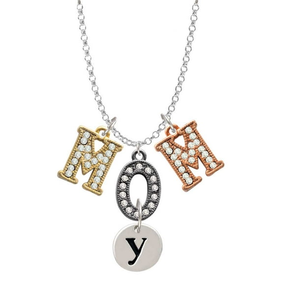 Delight Jewelry Silvertone Disc 1/2'' Initial - y - Multi-Colored Crystal Mom Charm Necklace