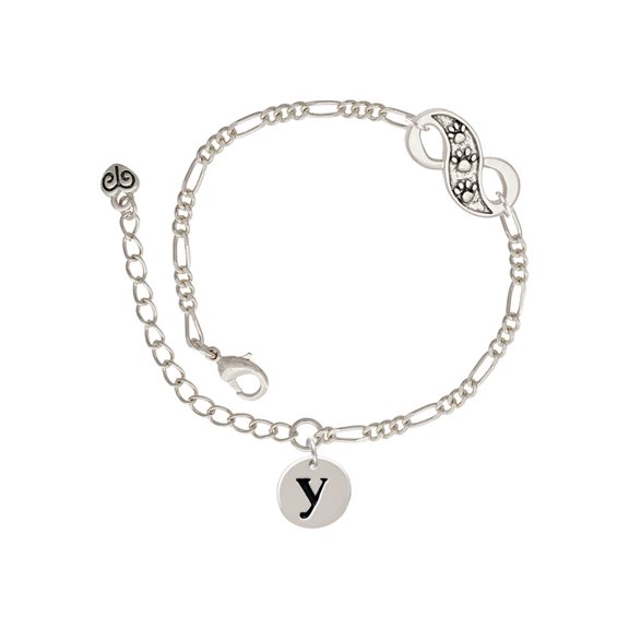 Delight Jewelry Silvertone Disc 1/2'' Initial - y - Silver-tone Paw Infinity Link Chain Bracelet, 6"+2" Extender