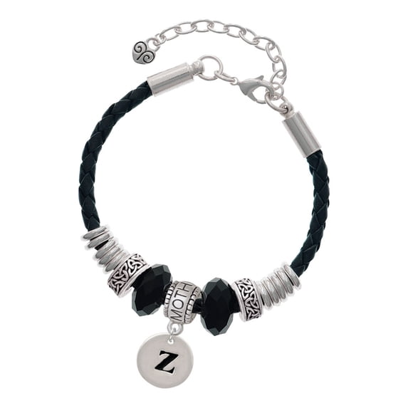 Delight Jewelry Silvertone Disc 1/2'' Initial - z - Mother Celtic Knot Leather Bead Bracelet, 7"+2" Extender