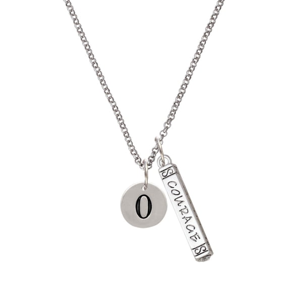 Delight Jewelry Silvertone Disc 1/2'' Number - 0 - Silvertone Courage Strength Wisdom Honesty Bar Charm Necklace, 23"