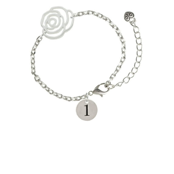 Delight Jewelry Silvertone Disc 1/2'' Number - 1 - Silver-tone Flower Link Chain Bracelet, 6.75"+2" Extender