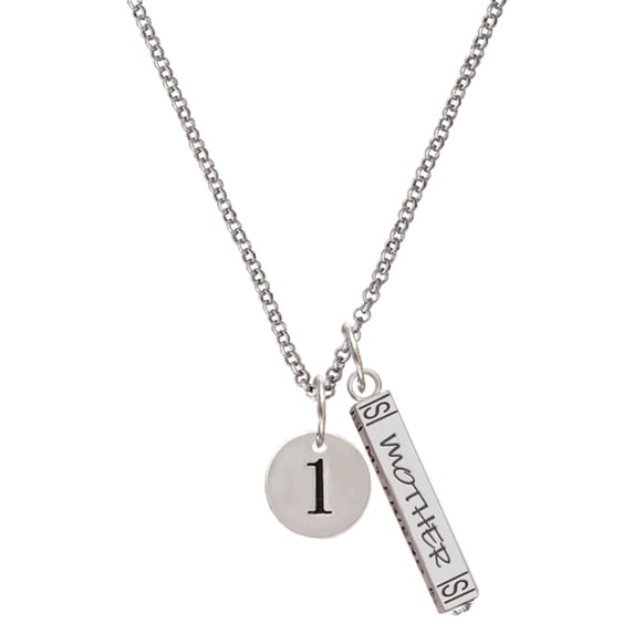 Delight Jewelry Silvertone Disc 1/2'' Number - 1 - Silvertone Mother Daughter Bar Charm Necklace, 23"