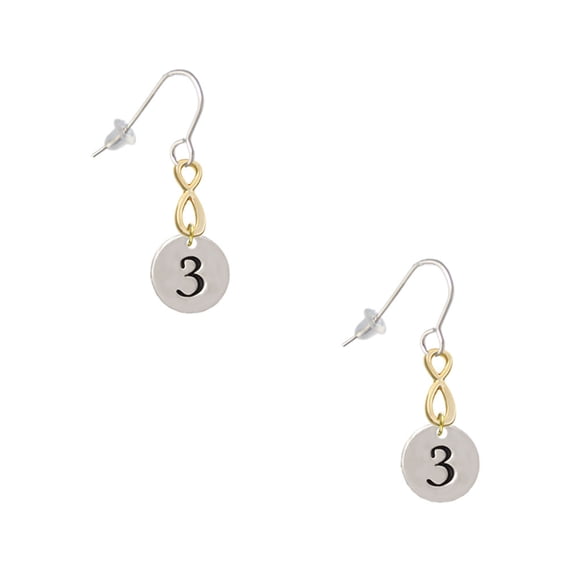 Delight Jewelry Silvertone Disc 1/2'' Number - 3 - Gold Tone Infinity French Earrings
