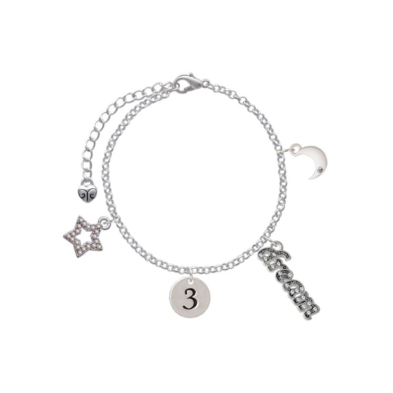 Delight Jewelry Silvertone Disc 1/2'' Number - 3 - Silvertone Dream Big Charm Bracelet, 7.5+2" Extender