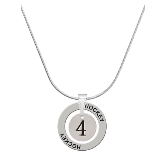 Delight Jewelry Silvertone Disc 1/2'' Number - 4 - Hockey Ring Charm Necklace, 18"