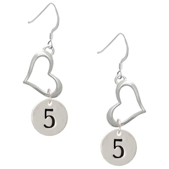 Delight Jewelry Silvertone Disc 1/2'' Number - 5 - Open Heart French Earrings