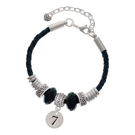 Delight Jewelry Silvertone Disc 1/2'' Number - 7 - Granddaughter Celtic Knot Leather Bead Bracelet, 7"+2" Extender