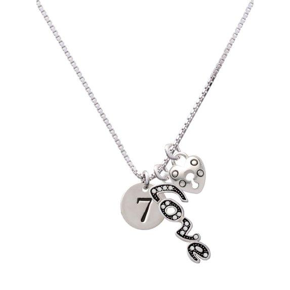 Delight Jewelry Silvertone Disc 1/2'' Number - 7 - - Love and Lock Charm Necklace, 18"+1"