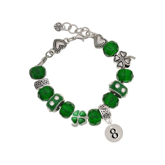 Delight Jewelry Silvertone Disc 1/2'' Number - 8 - Green Irish Luck Bead Charm Bracelet, 7.5"