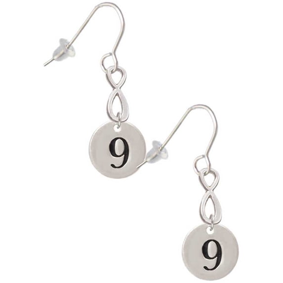 Delight Jewelry Silvertone Disc 1/2'' Number - 9 - Silver tone Infinity French Earrings
