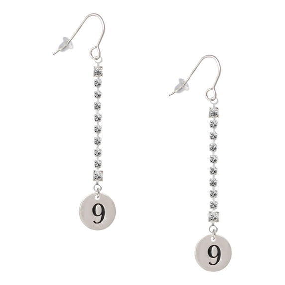Delight Jewelry Silvertone Disc 1/2'' Number - 9 - Silver-tone Long Sparkle Dangle French Earrings