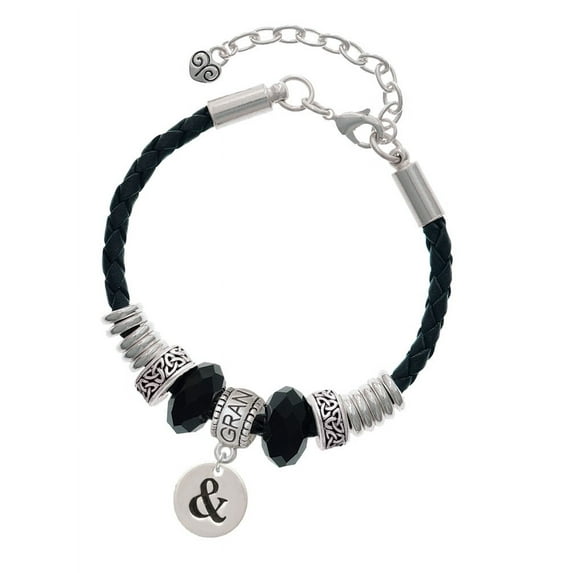 Delight Jewelry Silvertone Disc 1/2'' - Symbol - Ampersand - & - Grandmother Celtic Knot Leather Bead Bracelet, 7"+2" Extender