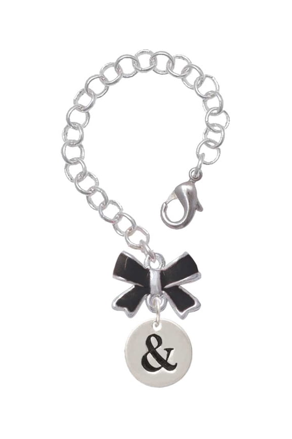 Silvertone Disc 1/2'' - Symbol - Ampersand - & - Silvertone Black Bow Charm Accessory for Tumblers and Thermal Cups