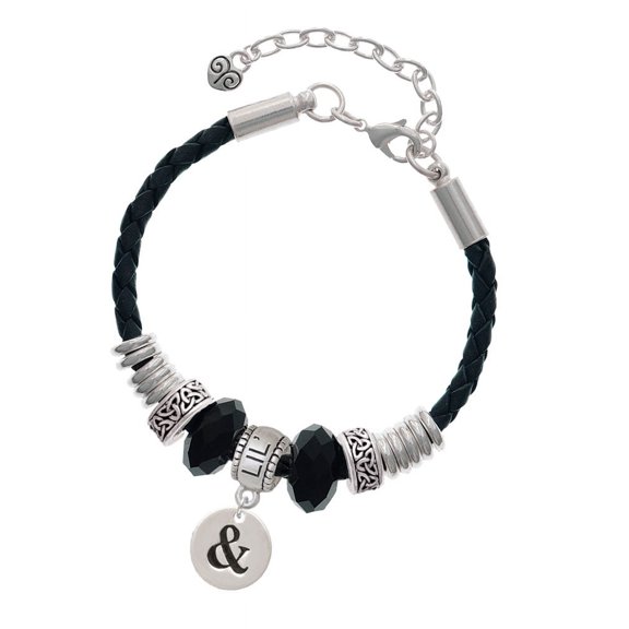 Delight Jewelry Silvertone Disc 1/2'' - Symbol - Ampersand - & - Sister Celtic Knot Leather Bead Bracelet, 7"+2" Extender
