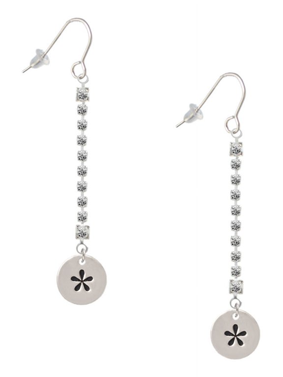 Silvertone Disc 1/2'' - Symbol - Asterisk - * - Silver-tone Long Sparkle Dangle French Earrings