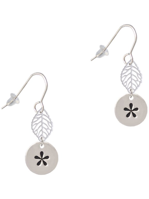 Silvertone Disc 1/2'' - Symbol - Asterisk - * - Silvertone Leaf French Earrings