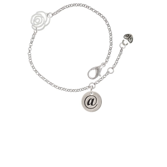 Delight Jewelry Silvertone Disc 1/2'' - Symbol - At Sign - @ - Silver-tone Rose Link Chain Bracelet, 6.25"+1.75" Extender