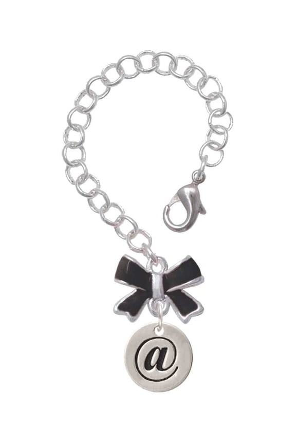 Silvertone Disc 1/2'' - Symbol - At Sign - @ - Silvertone Black Bow Charm Accessory for Tumblers and Thermal Cups