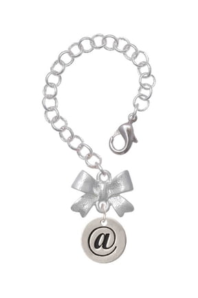 Silvertone Disc 1/2'' - Symbol - At Sign - @ - Silvertone Bow Charm Accessory for Tumblers and Thermal Cups