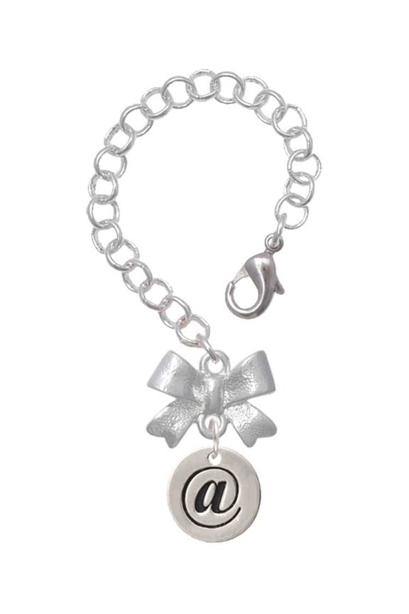 Silvertone Disc 1/2'' - Symbol - At Sign - @ - Silvertone Bow Charm Accessory for Tumblers and Thermal Cups