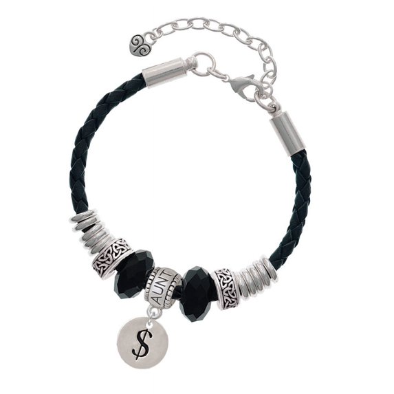Delight Jewelry Silvertone Disc 1/2'' - Symbol - Dollar Sign - $ - Aunt Celtic Knot Leather Bead Bracelet, 7"+2" Extender