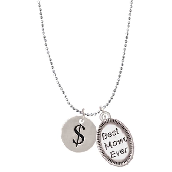 Delight Jewelry Silvertone Disc 1/2'' - Symbol - Dollar Sign - $ - Best Mom Ever Charm Necklace