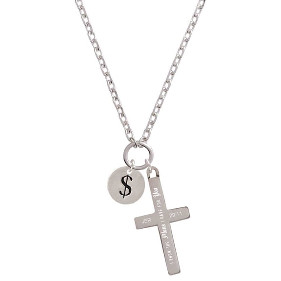 Delight Jewelry Silvertone Disc 1/2'' - Symbol - Dollar Sign - $ - I Have Plans for You Engraved Cross Zoey Necklace, 28"