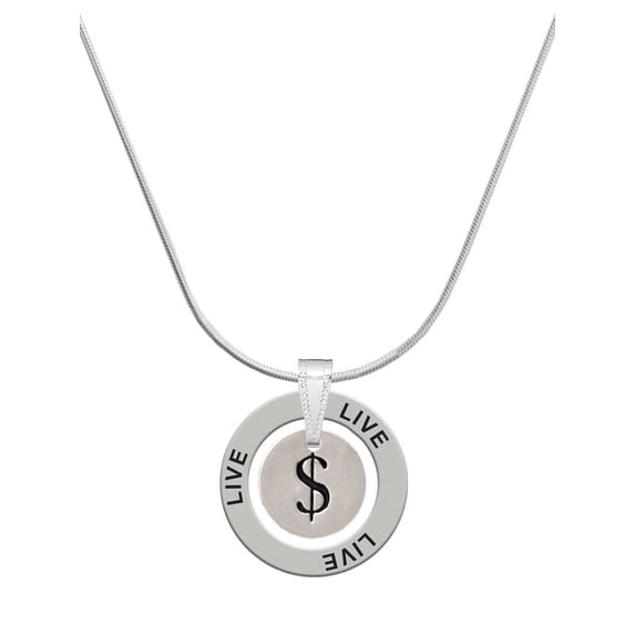 Delight Jewelry Silvertone Disc 1/2'' - Symbol - Dollar Sign - $ - Live Ring Charm Necklace, 18"