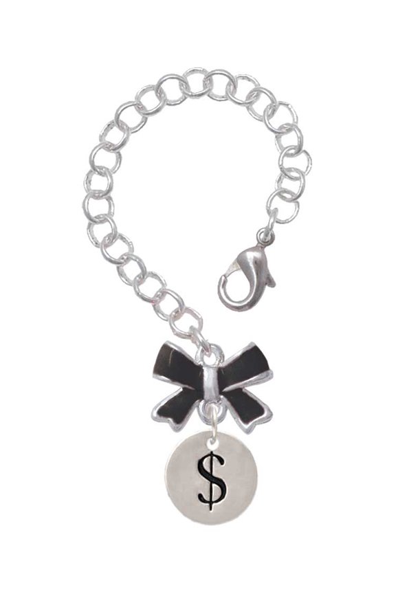Silvertone Disc 1/2'' - Symbol - Dollar Sign - $ - Silvertone Black Bow Charm Accessory for Tumblers and Thermal Cups