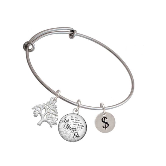 Delight Jewelry Silvertone Disc 1/2'' - Symbol - Dollar Sign - $ - Silvertone Let Things Go Tree Charm Bangle Bracelet
