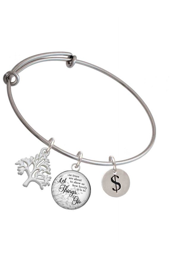 Silvertone Disc 1/2'' - Symbol - Dollar Sign - $ - Silvertone Let Things Go Tree Charm Bangle Bracelet