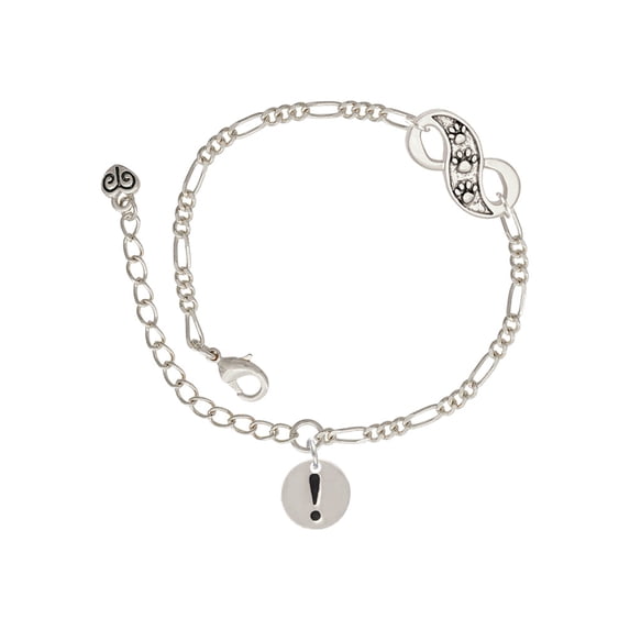 Delight Jewelry Silvertone Disc 1/2'' - Symbol - Exclamation Point - ! - Silver-tone Paw Infinity Link Chain Bracelet, 6"+2" Extender